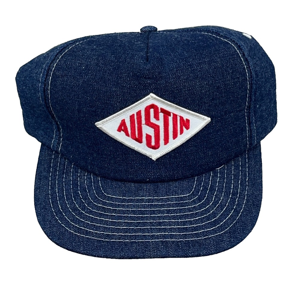 Vintage Denim Trucker Hat Cap Snapback Blue Jean Patch Austin Explosives 90s